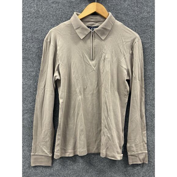 AJ Armani Jeans Polo Shirt Mens Small Beige Cotton Long Sleeve 1/4 Zip - Picture 1 of 8